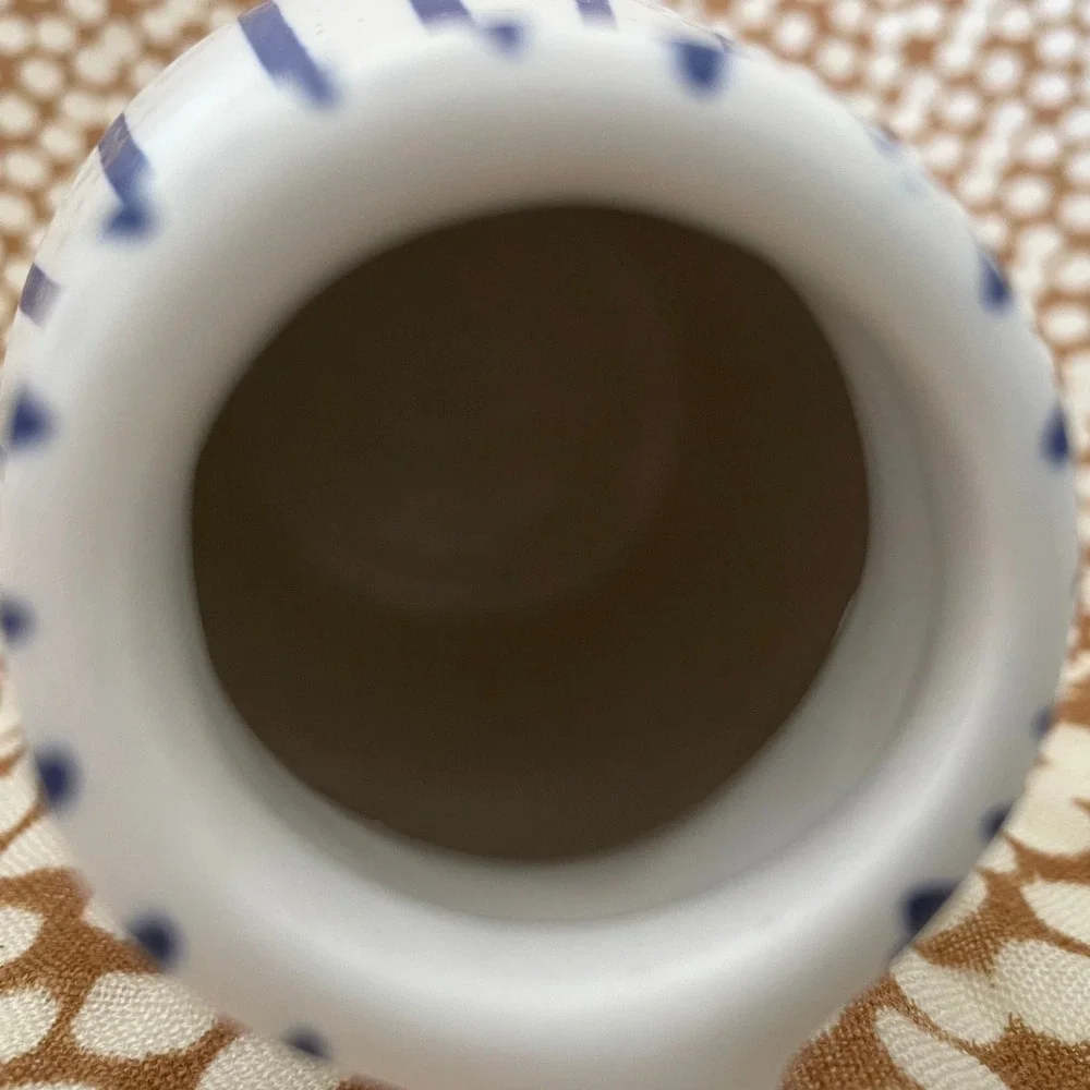 Ikea White Ceramic Pitcher Vase with Blue Stripes Scandinavian Modern Decor‎